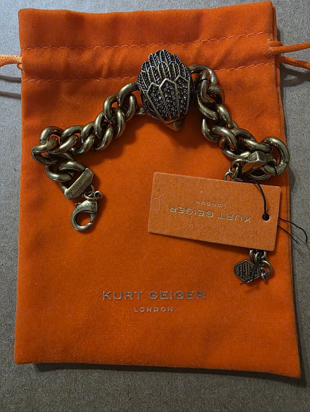 Kurt Geiger Antique Gold Pavé Eagle Head Chunky Chain Bracelet - Picture 2 of 4